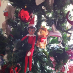 elf on the shelf hides in christmas tree